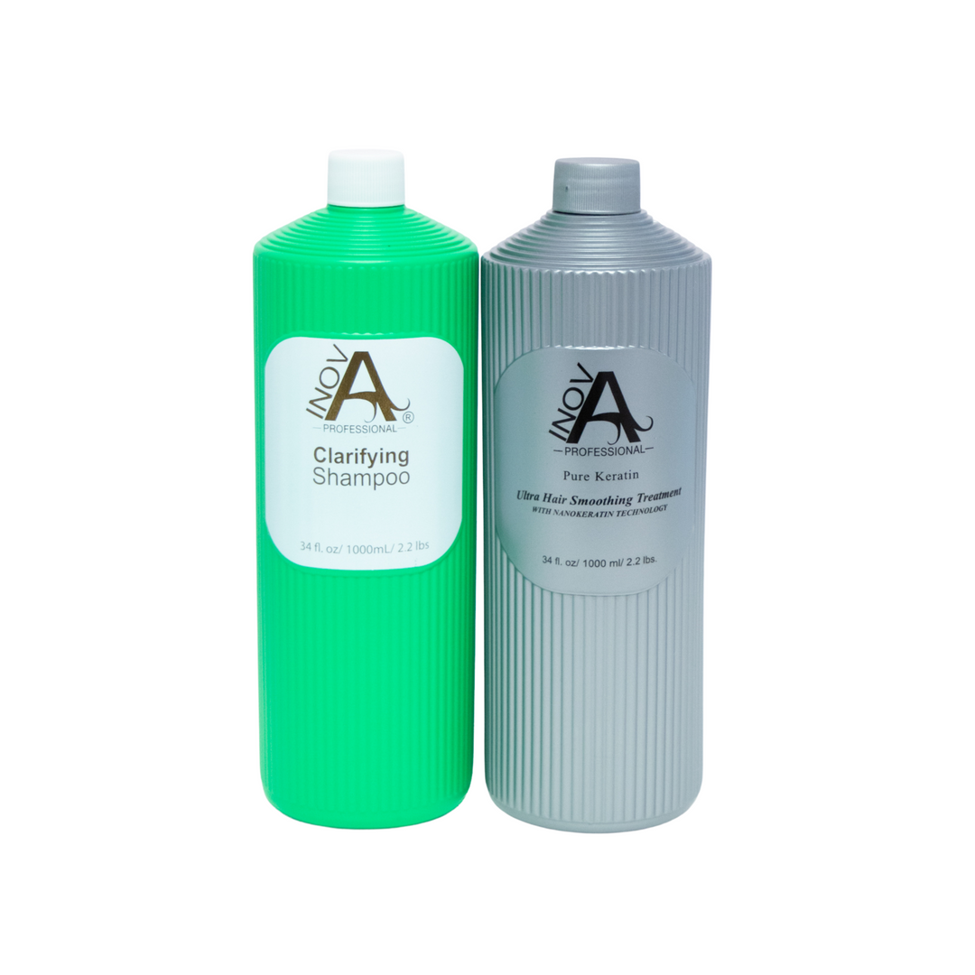 Inova Professional Ultra Duo Collection – 34 oz. Keratin Treatment and Clarifying Shampoo Set for Professional Frizz-Free Hair Smoothing