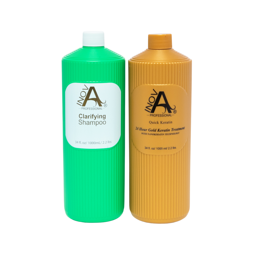 “Inova Professional 24 Hour Gold Duo Collection – Full Size 34 oz Keratin & Clarifying Shampoo Set for Silky Hair”