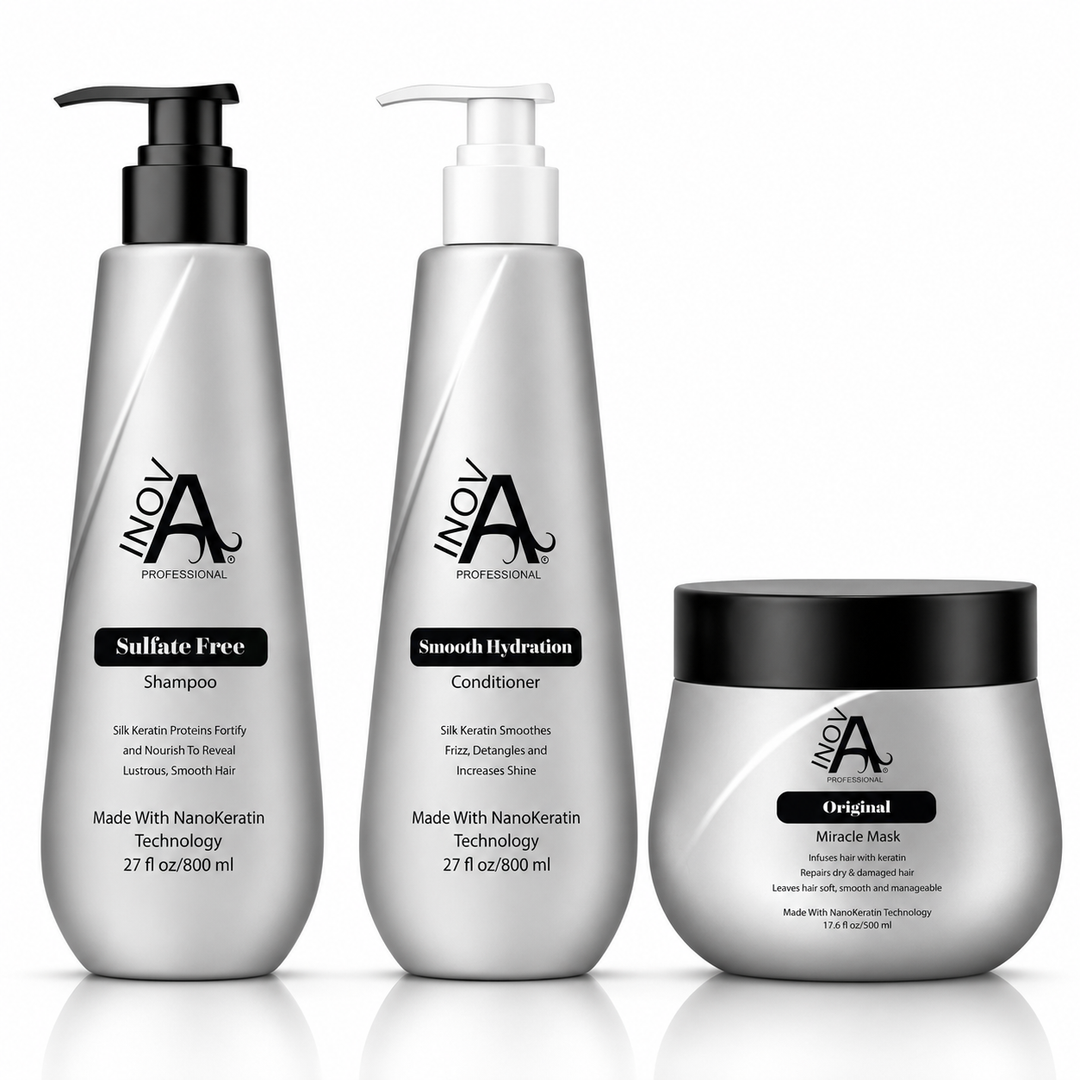 Complete your professional hair care routine with the Inova Professional Brooke Collection. Includes an 11 oz shampoo, 11 oz conditioner, and 10.2 oz Miracle Mask to hydrate, repair, strengthen, reduce frizz, and enhance shine for healthier, salon-quality hair.