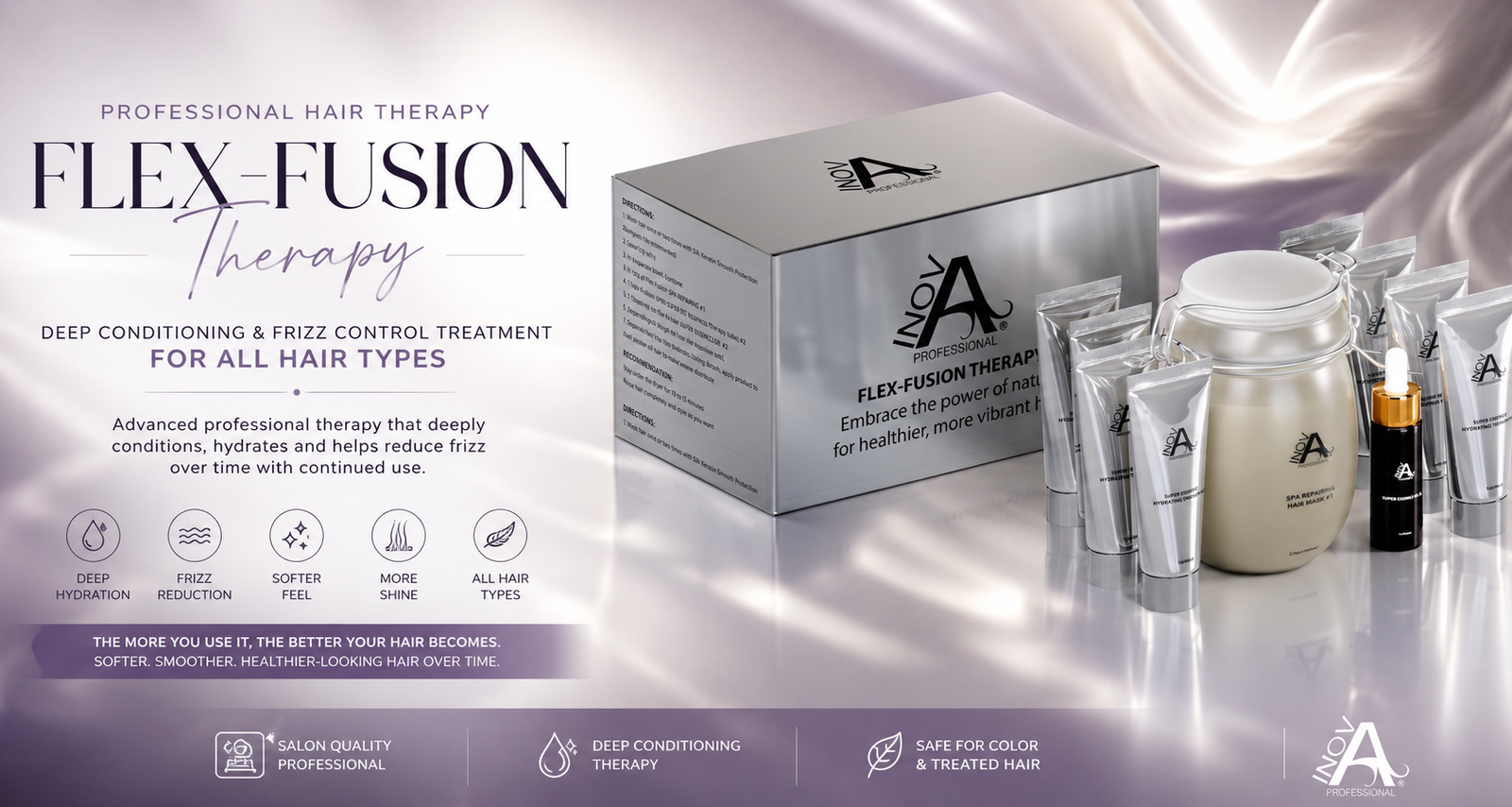 Inova Professional Flex-Fusion Therapy deep conditioning and frizz control treatment for softer, smoother, healthier-looking hair for all hair types