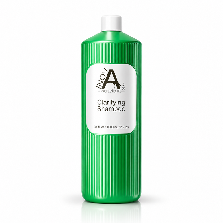 Inova Professional Clarifying Shampoo 34 oz professional deep cleansing shampoo formulated to remove product buildup, excess oil, minerals, chlorine, and impurities while preparing hair for keratin treatments, color services, and chemical treatments. Leaves hair feeling exceptionally clean, refreshed, and ready for professional salon results.