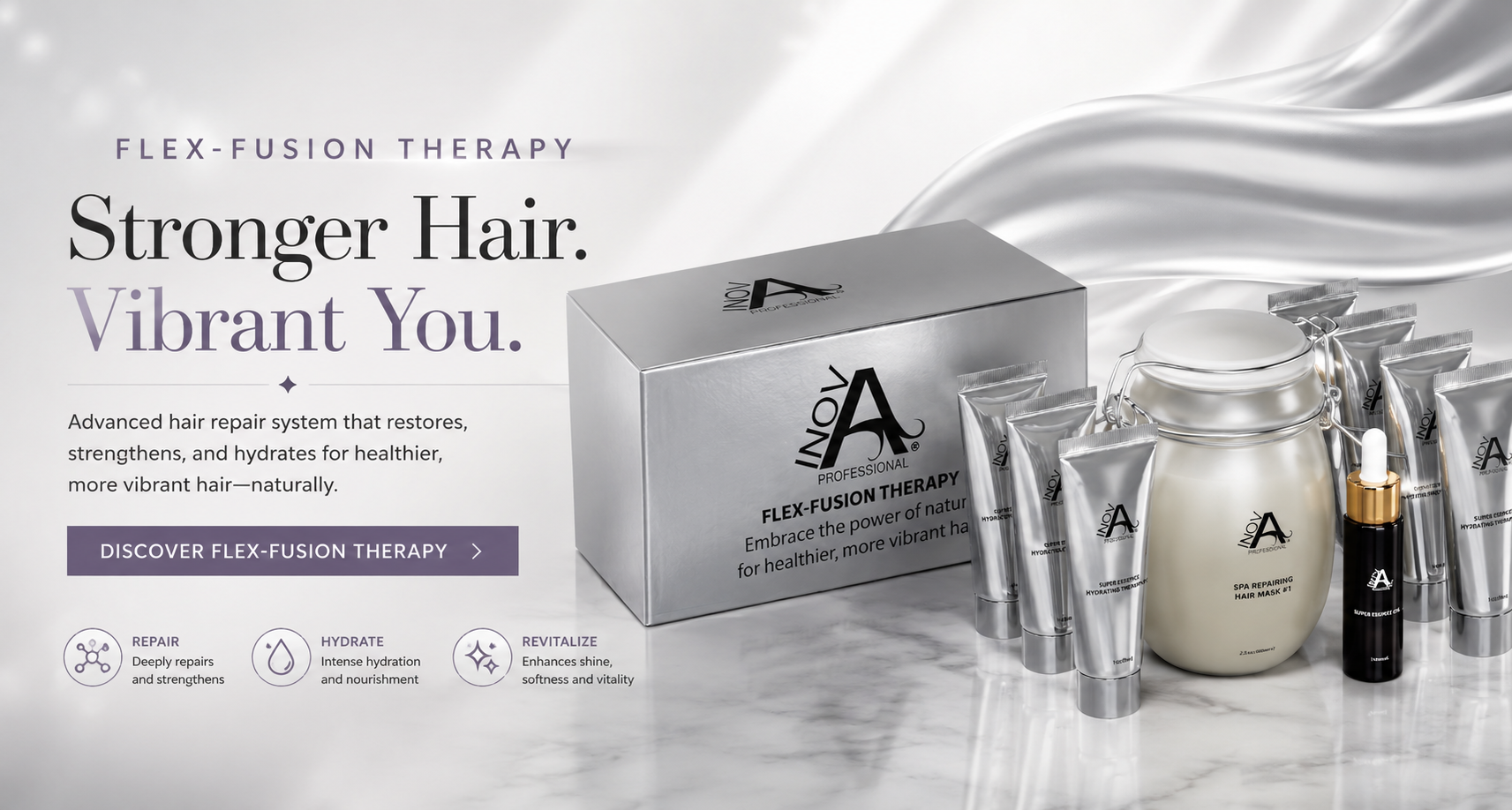 Inova Professional Flex-Fusion Therapy deep hair repair and hydration treatment system for stronger healthier vibrant hair