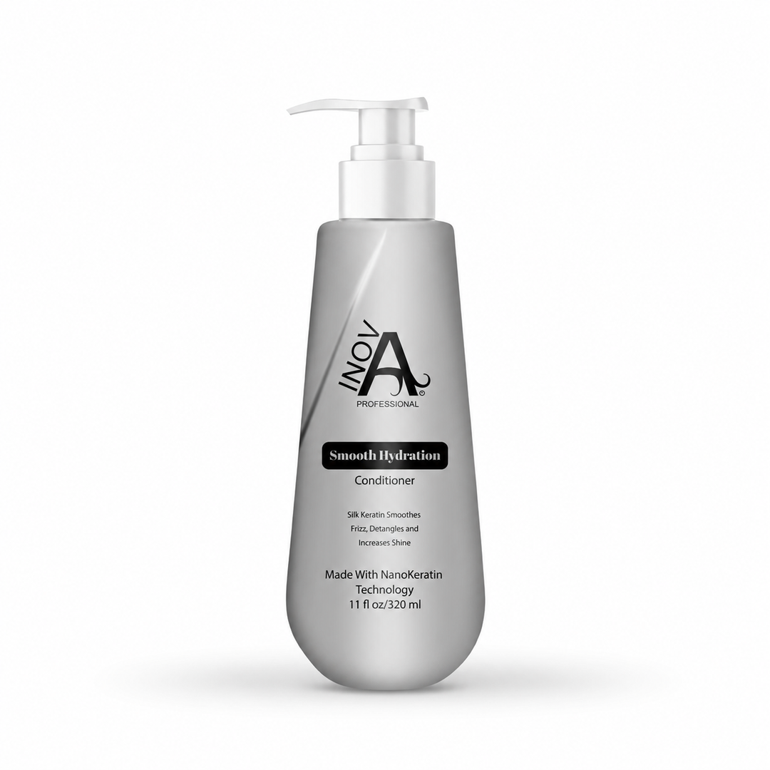 Inova Professional Smooth Hydration Conditioner 11 oz keratin-safe sulfate-free conditioner for hydration, softness, shine, and frizz control on white background.