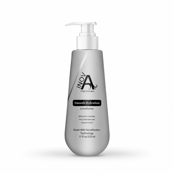 Inova Professional Smooth Hydration Conditioner 11 oz keratin-safe sulfate-free conditioner for hydration, softness, shine, and frizz control on white background.