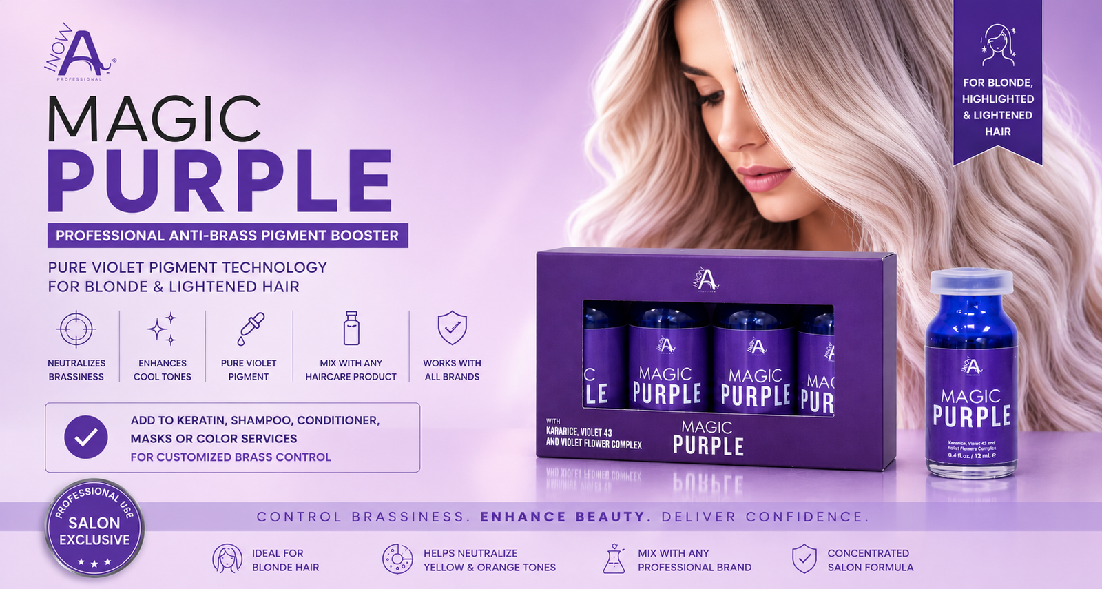 Magic Purple professional anti-brass pigment booster for blonde highlighted and lightened hair