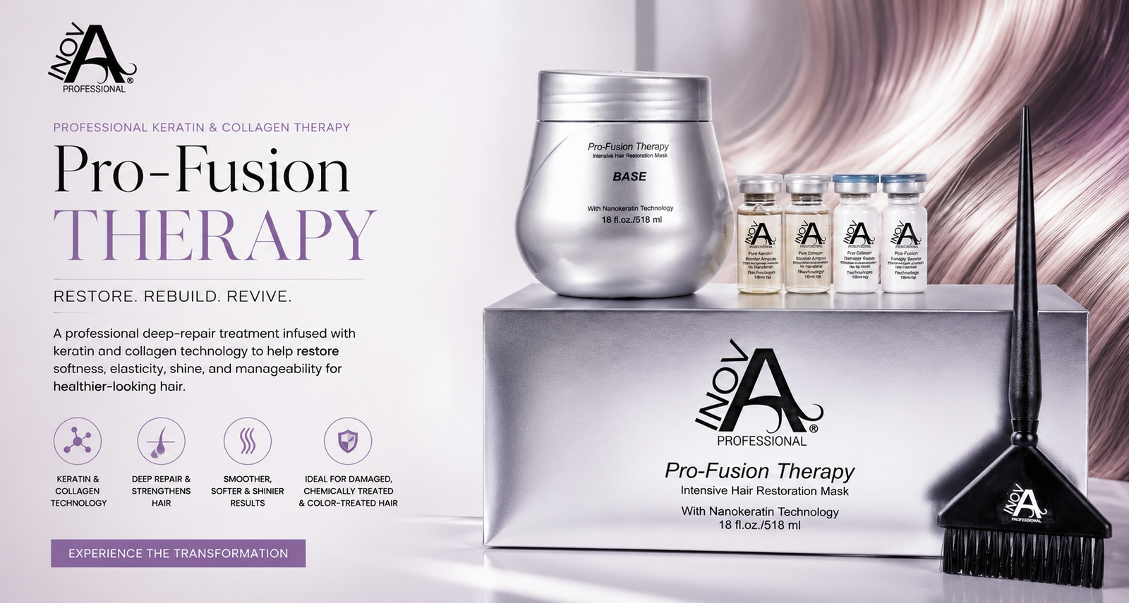 Inova Professional Pro-Fusion Therapy keratin and collagen deep repair hair treatment for damaged and chemically treated hair