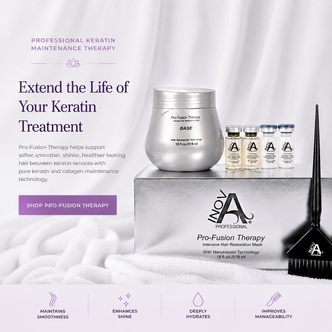 Inova Professional Pro-Fusion Therapy keratin and collagen maintenance treatment for smoother, shinier, healthier-looking hair between keratin services