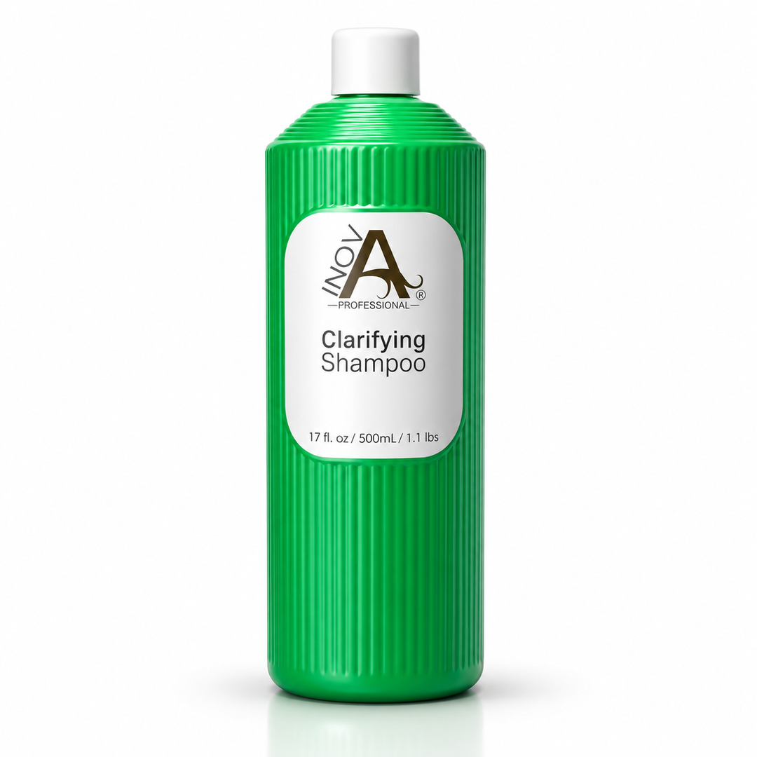 Inova Professional Clarifying Shampoo 17 oz professional deep cleansing shampoo formulated to remove excess oil, product buildup, minerals, chlorine, hard water residue, and impurities while preparing hair for keratin treatments, color services, and chemical services.