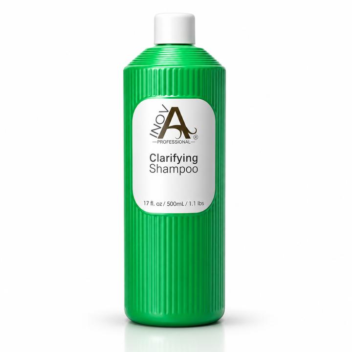 Inova Professional Clarifying Shampoo 17 oz professional deep cleansing shampoo formulated to remove excess oil, product buildup, minerals, chlorine, hard water residue, and impurities while preparing hair for keratin treatments, color services, and chemical services.
