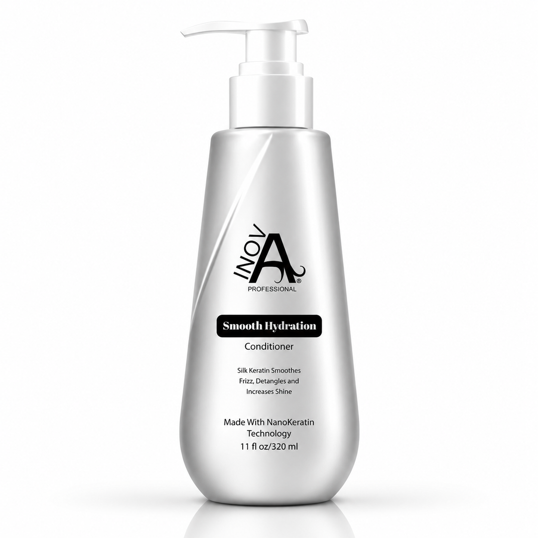 Inova Professional Smooth Hydration Conditioner 11 oz keratin-safe sulfate-free conditioner for hydration, softness, shine, and frizz control on white background.